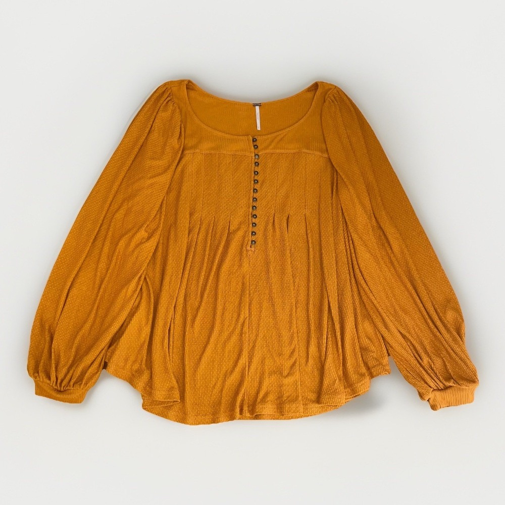 Free People Womens Devin Top Relaxed Fit Balloon Sleeve Autumn Pearl Orange: Med